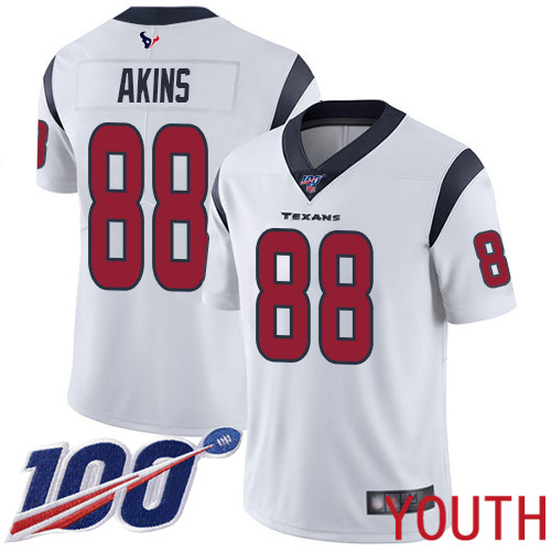 Houston Texans Limited White Youth Jordan Akins Road Jersey NFL Football #88 100th Season Vapor Untouchable->youth nfl jersey->Youth Jersey